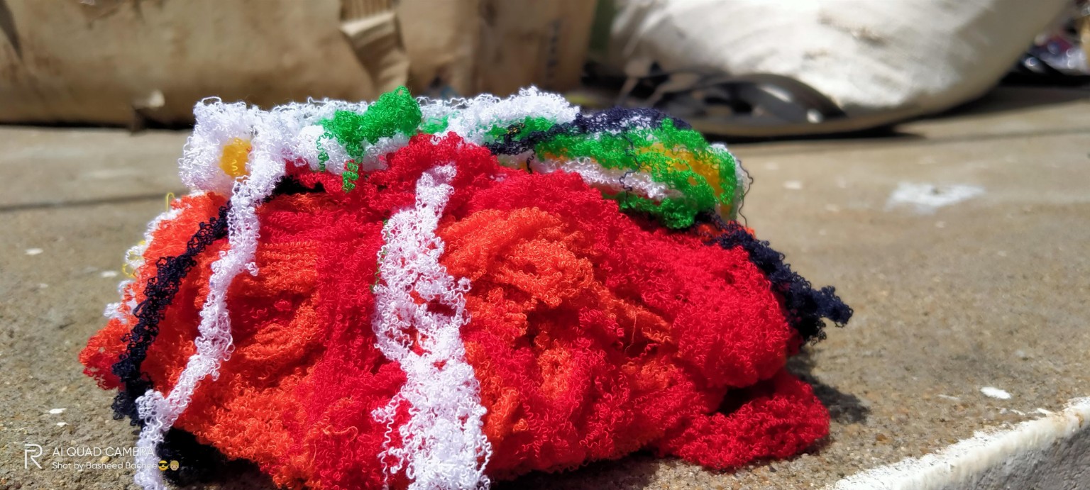 Colour cotton yarn waste close-up